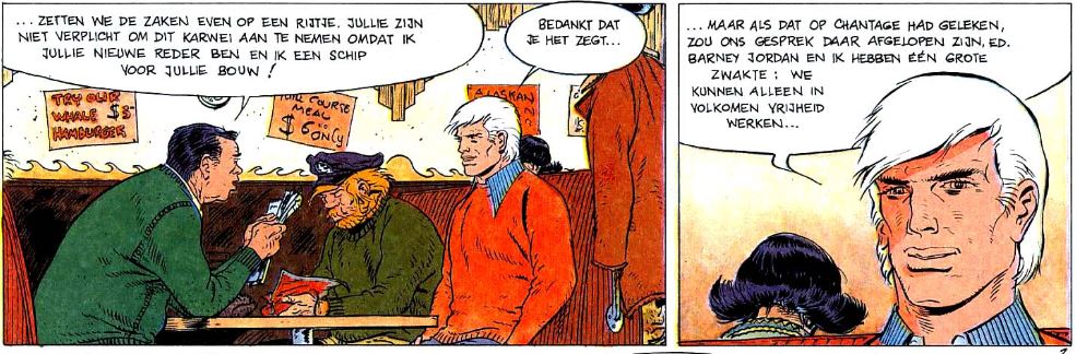Two panels from Bernard Prince, with Prince looking slightly awkward in the first, in two-thirds profile